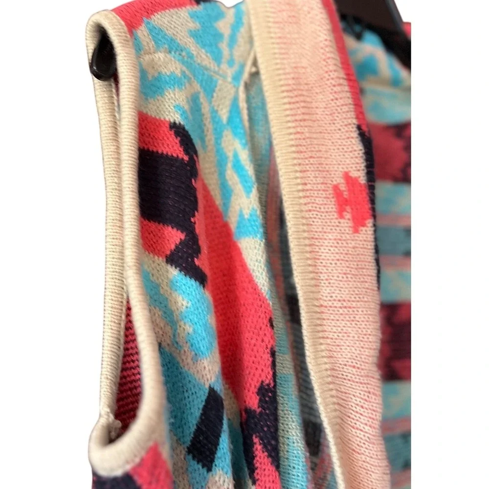 Bohemian Navajo Geometric Print Sleeveless Open Front Waterfall Vest Size S EUC‎